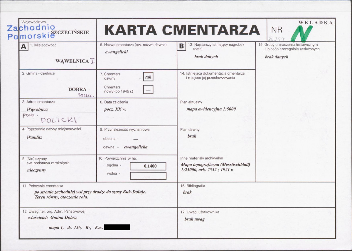 KC - Karta cmentarza, skan nr 1