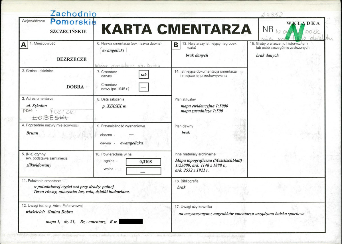 KC - Karta cmentarza, skan nr 1