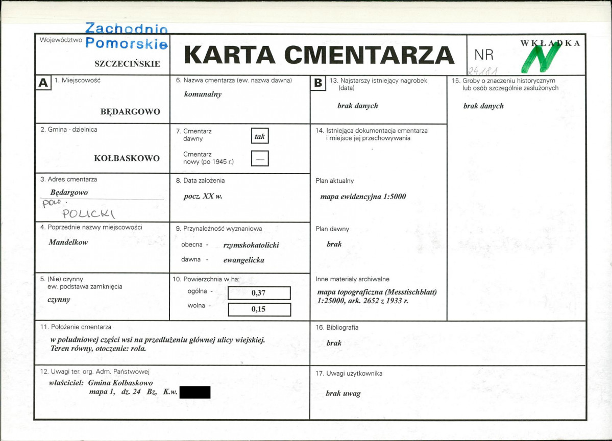 KC - Karta cmentarza, skan nr 1