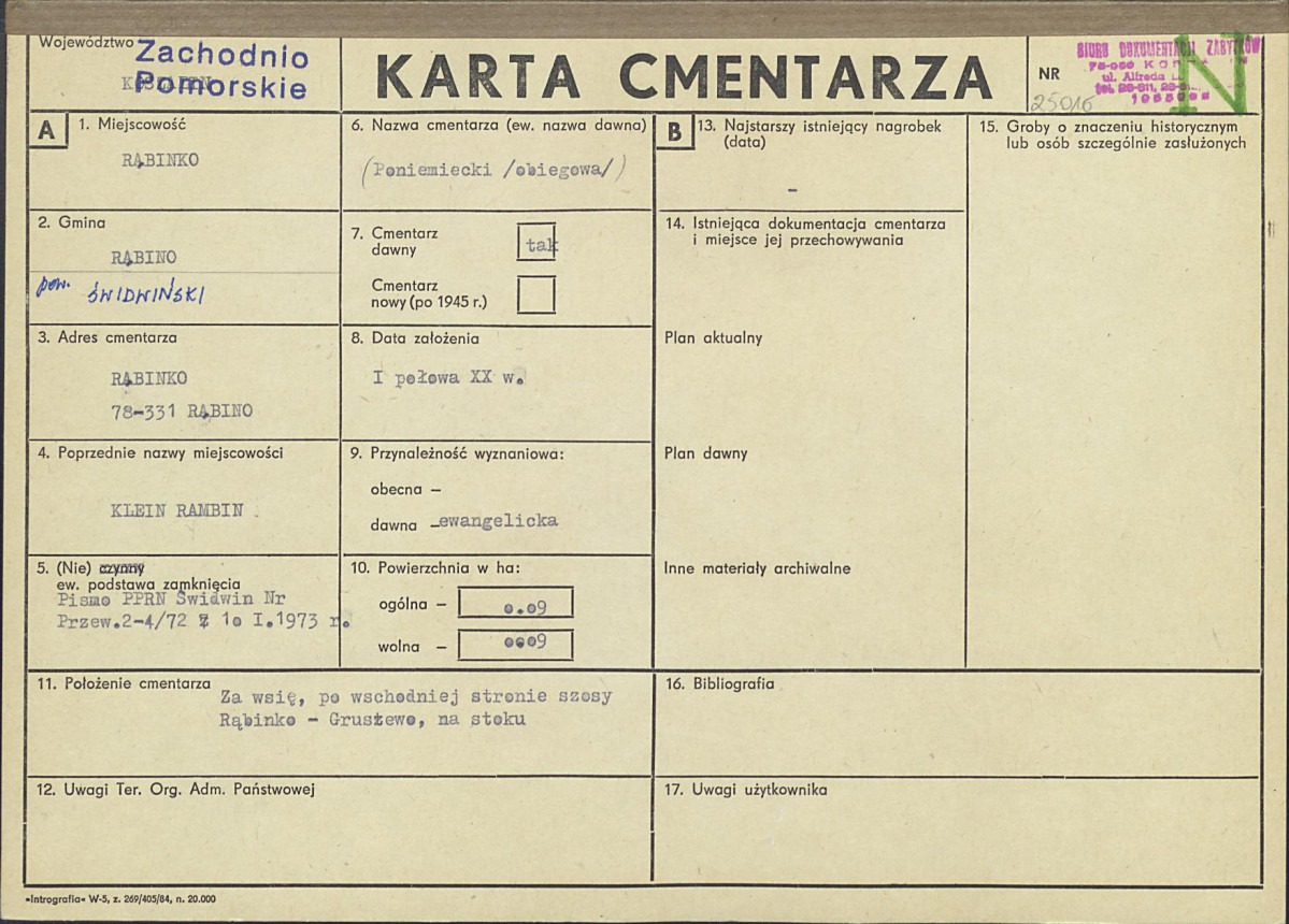KC - Karta cmentarza, skan nr 1