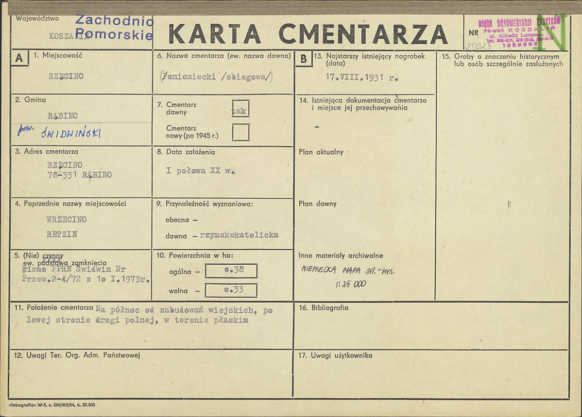 KC - Karta cmentarza, skan nr 1