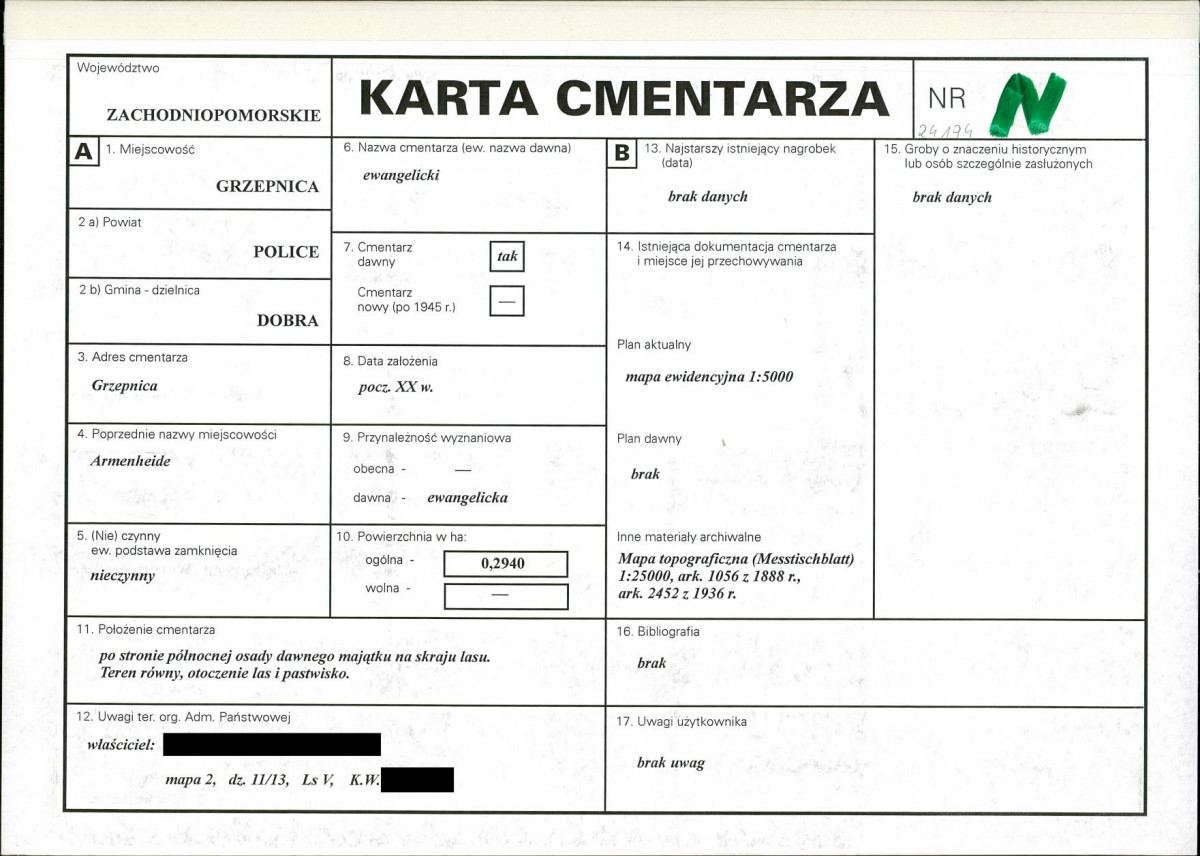 KC - Karta cmentarza, skan nr 1
