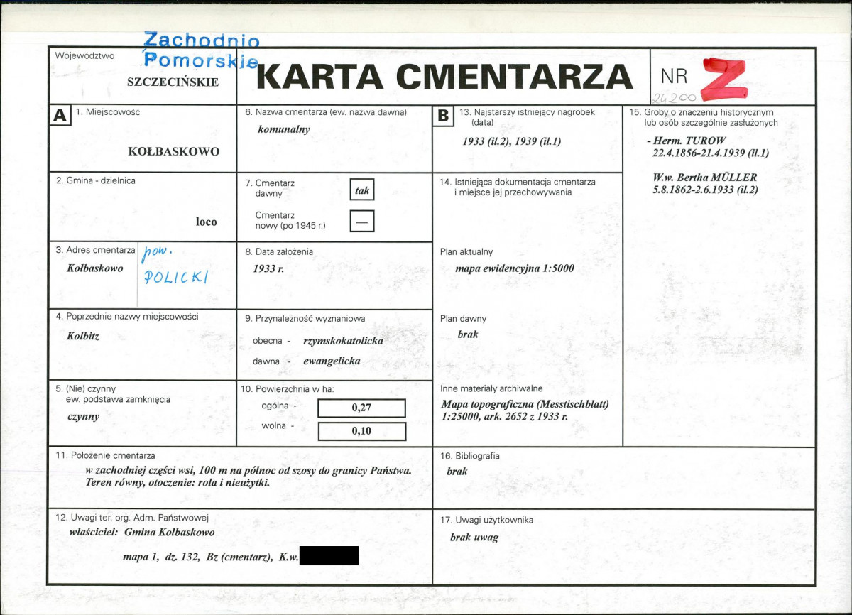 KC - Karta cmentarza, skan nr 1