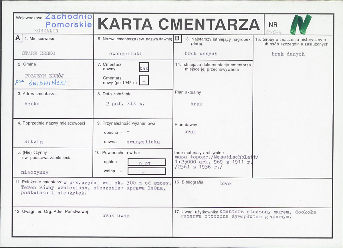 KC - Karta cmentarza, skan nr 1