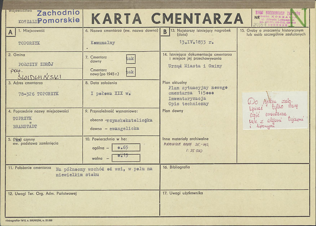 KC - Karta cmentarza, skan nr 1