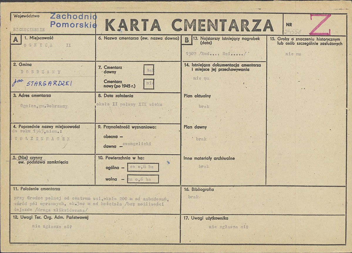 KC - Karta cmentarza, skan nr 1