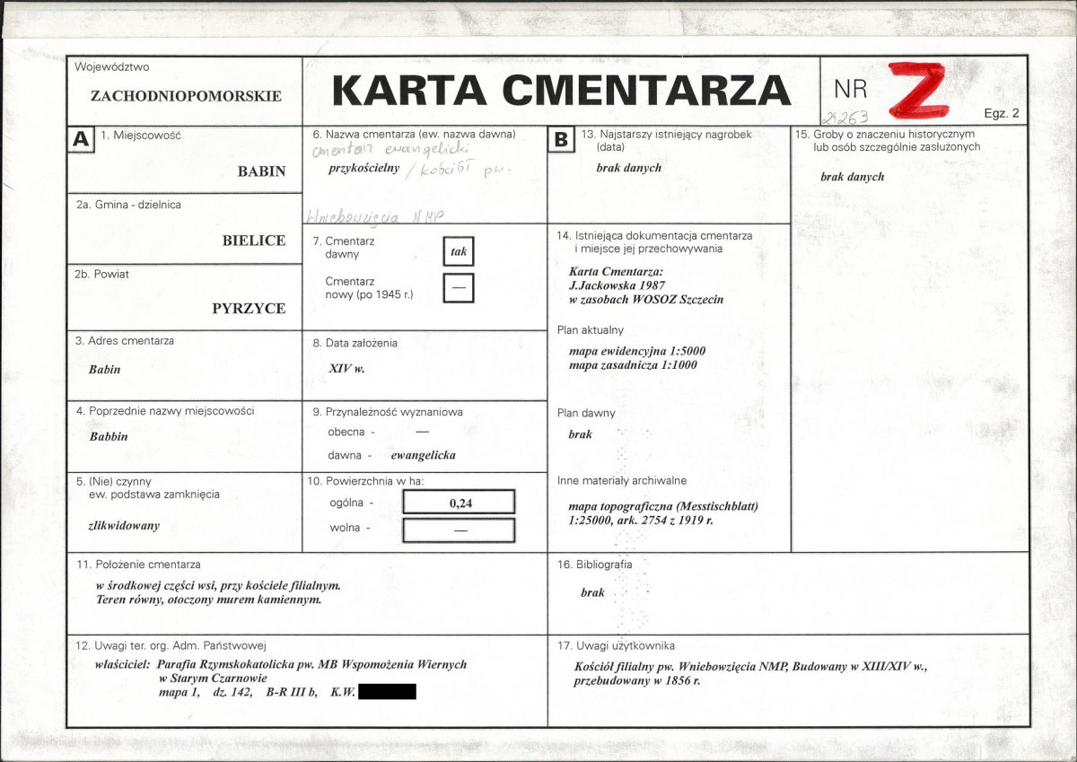 KC - Karta cmentarza, skan nr 1