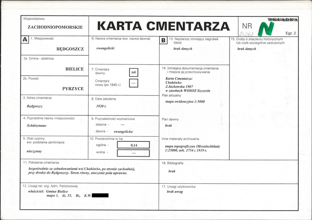 KC - Karta cmentarza, skan nr 1