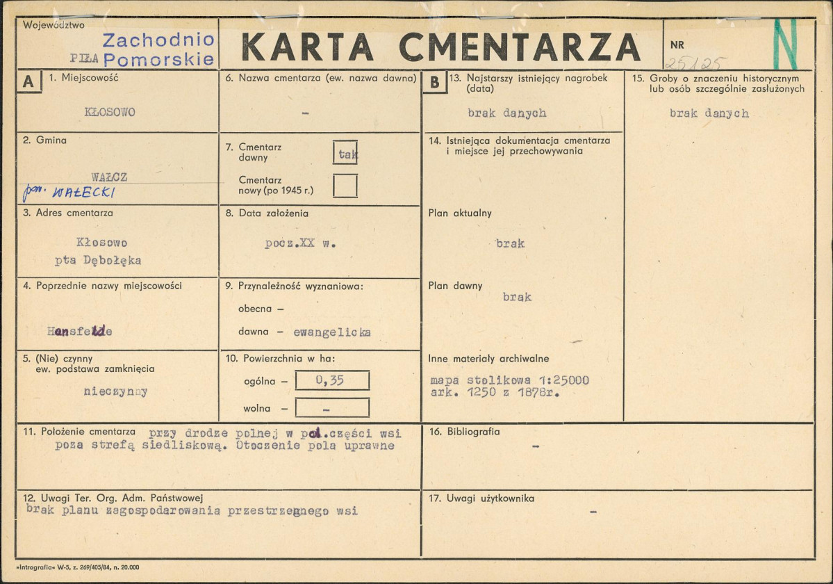 KC - Karta cmentarza, skan nr 1