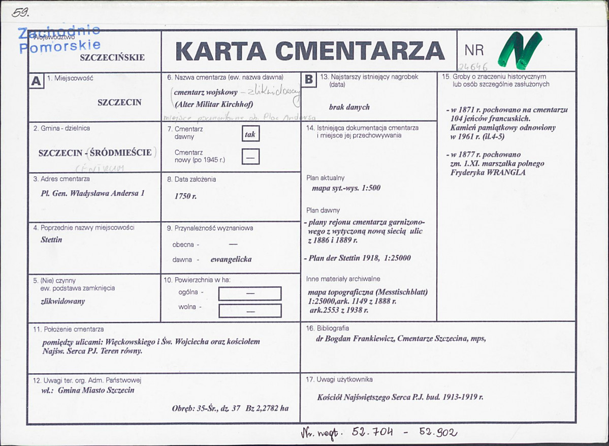 KC - Karta cmentarza, skan nr 1