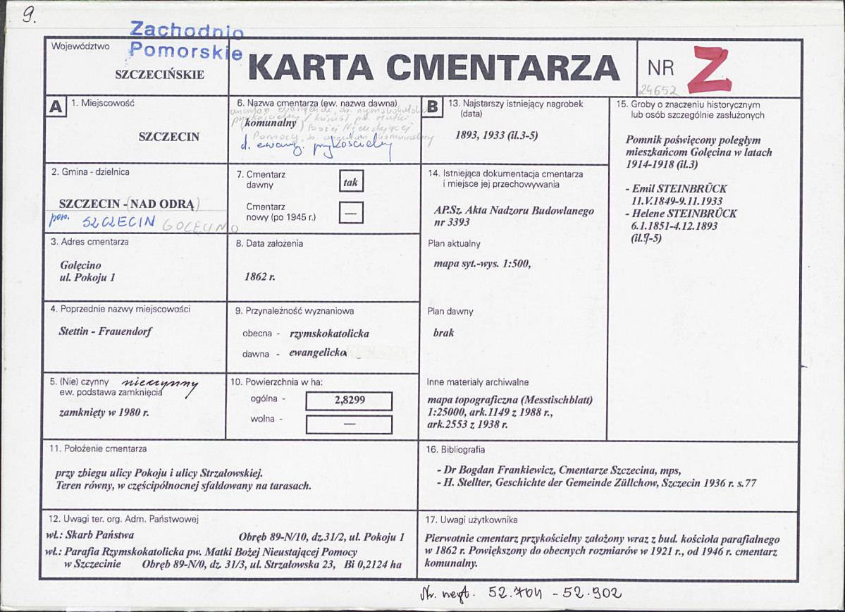 KC - Karta cmentarza, skan nr 1