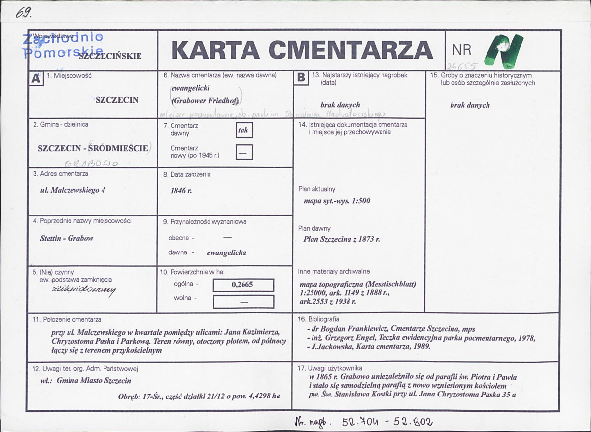 KC - Karta cmentarza, skan nr 1