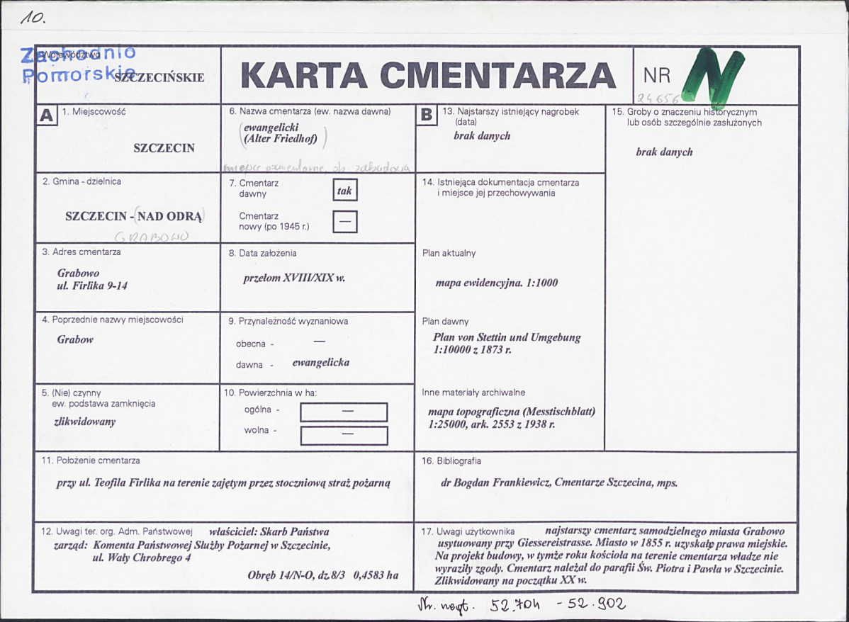 KC - Karta cmentarza, skan nr 1