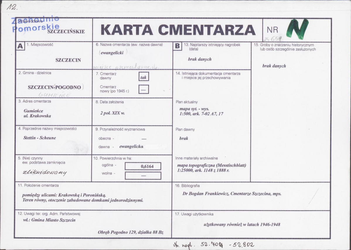 KC - Karta cmentarza, skan nr 1