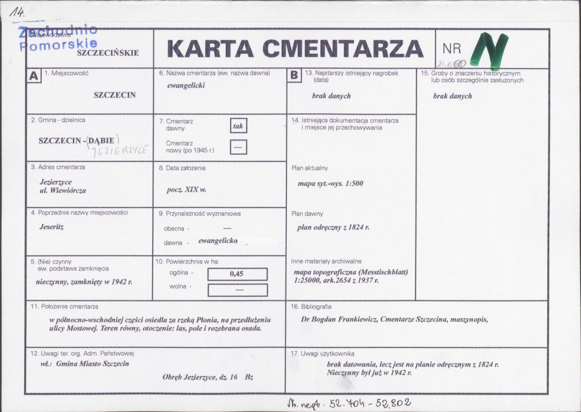 KC - Karta cmentarza, skan nr 1