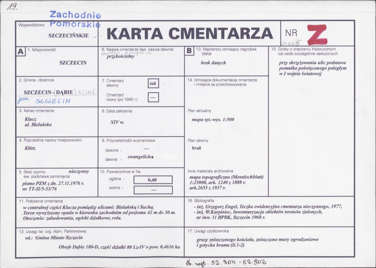 KC - Karta cmentarza, skan nr 1
