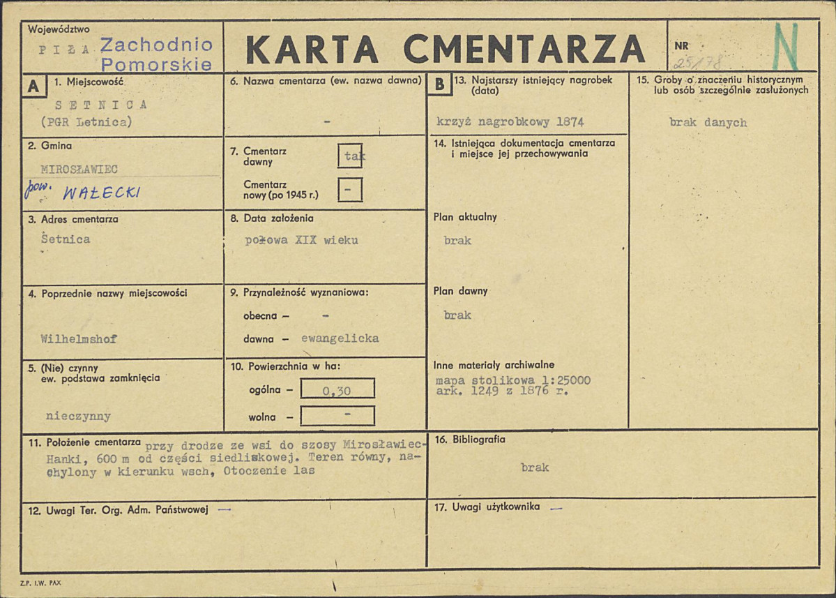 KC - Karta cmentarza, skan nr 1