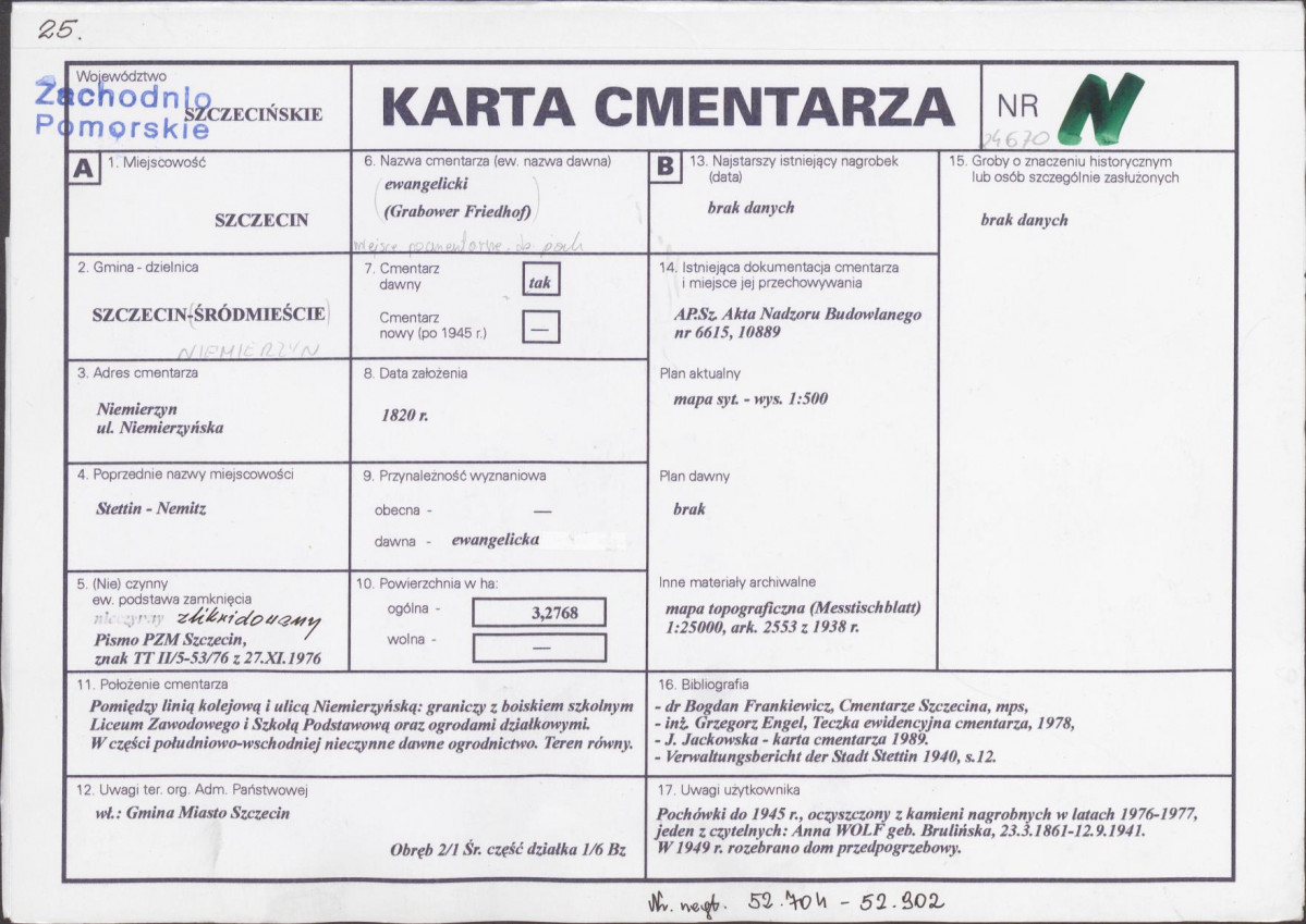 KC - Karta cmentarza, skan nr 1