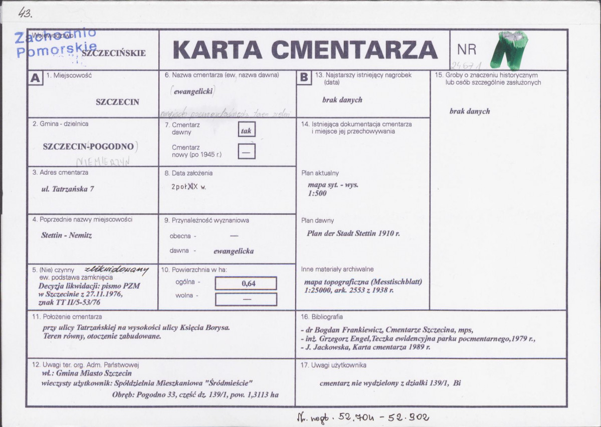 KC - Karta cmentarza, skan nr 1