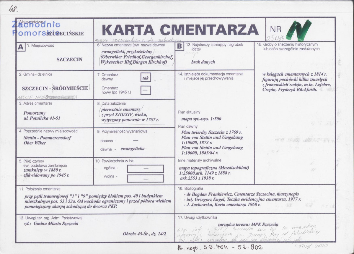KC - Karta cmentarza, skan nr 1