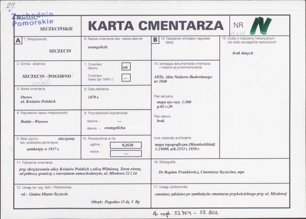 KC - Karta cmentarza, skan nr 1