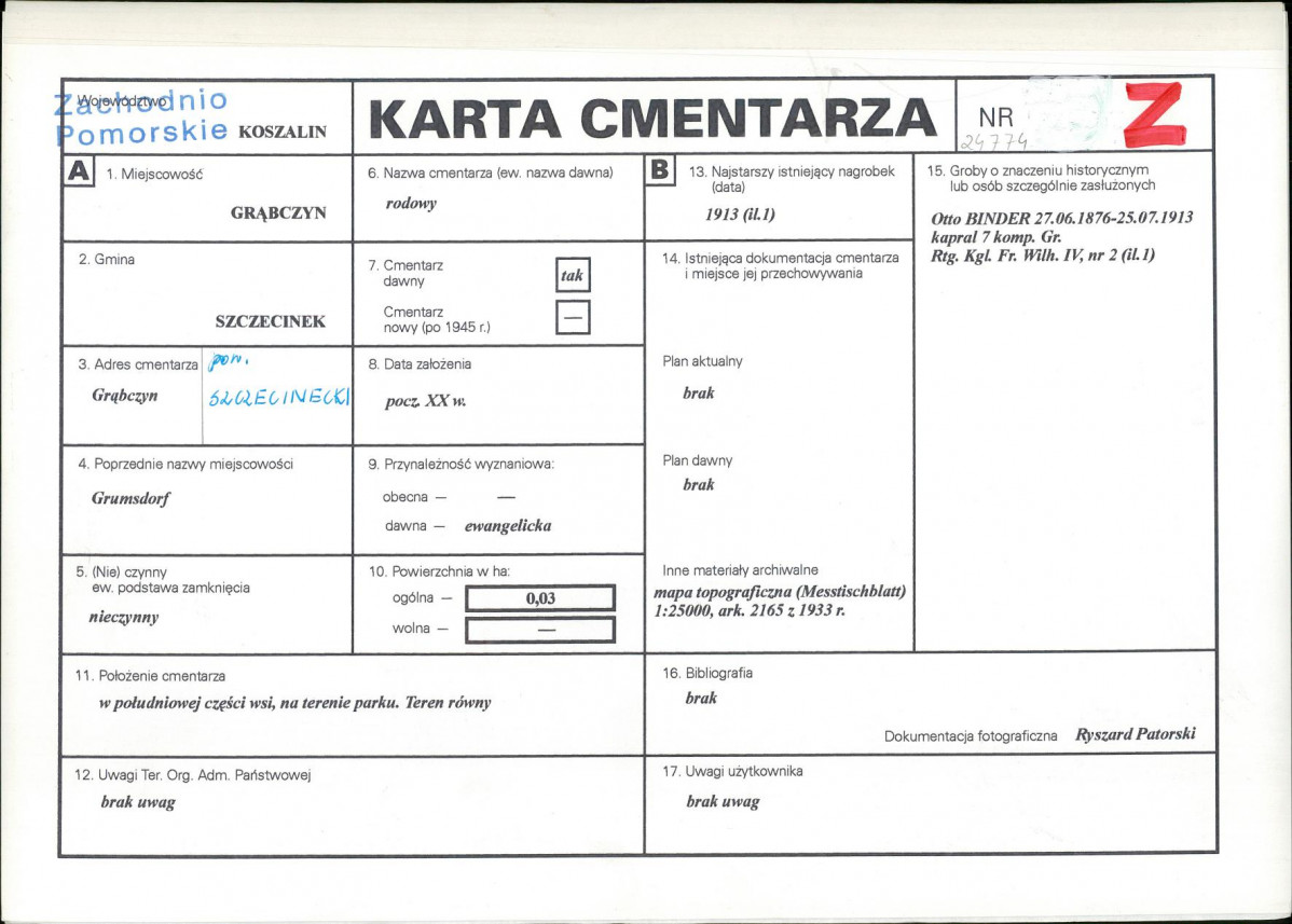 KC - Karta cmentarza, skan nr 1