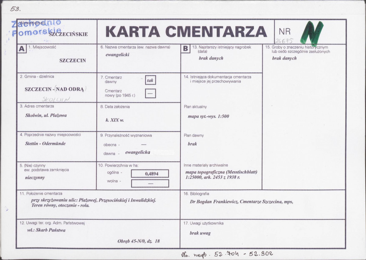 KC - Karta cmentarza, skan nr 1