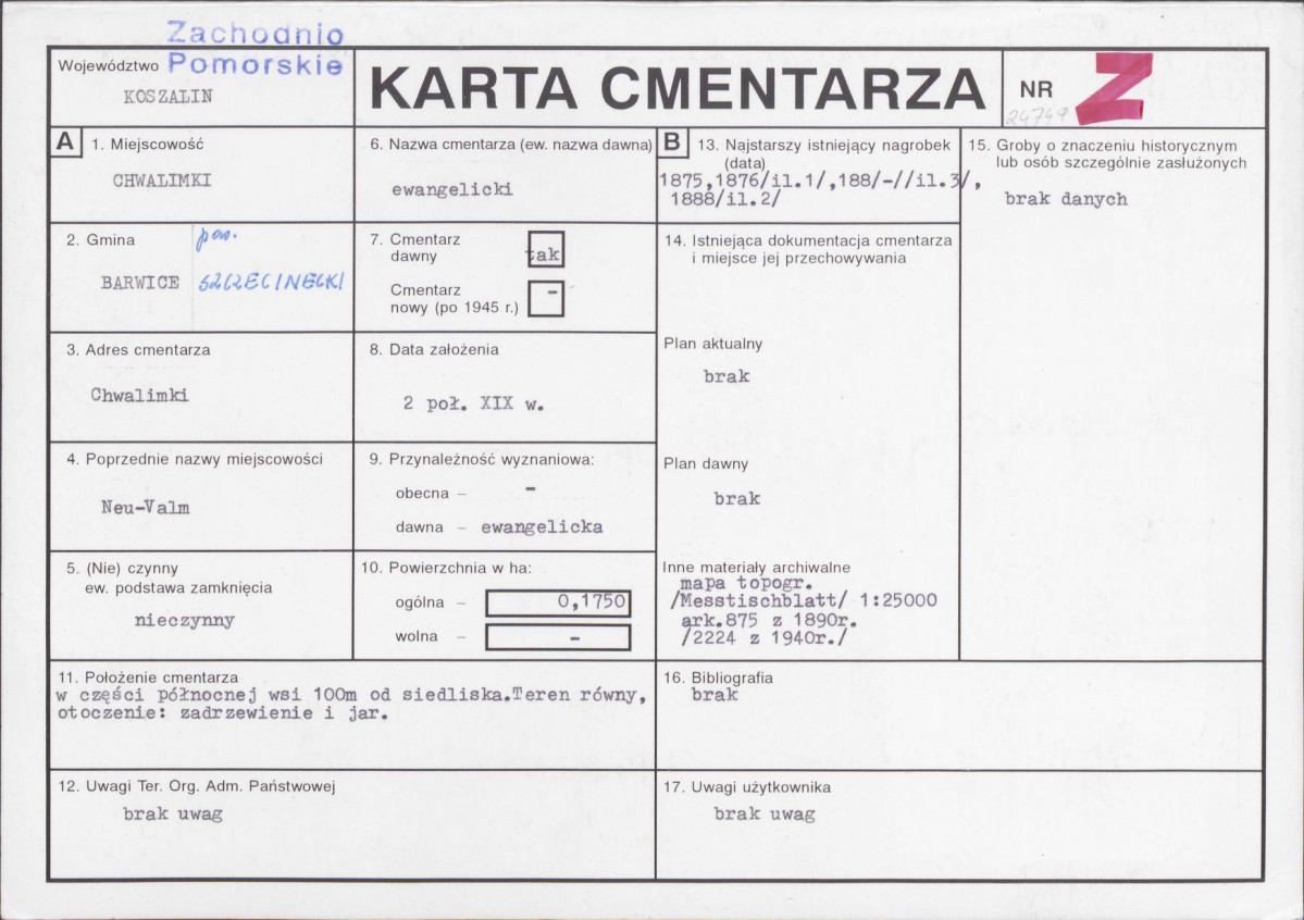 KC - Karta cmentarza, skan nr 1