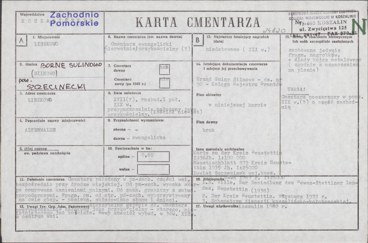 KC - Karta cmentarza, skan nr 1