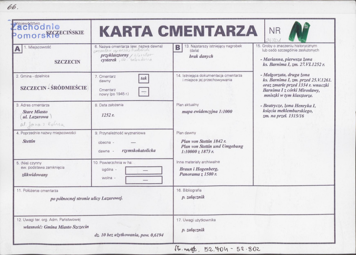 KC - Karta cmentarza, skan nr 1