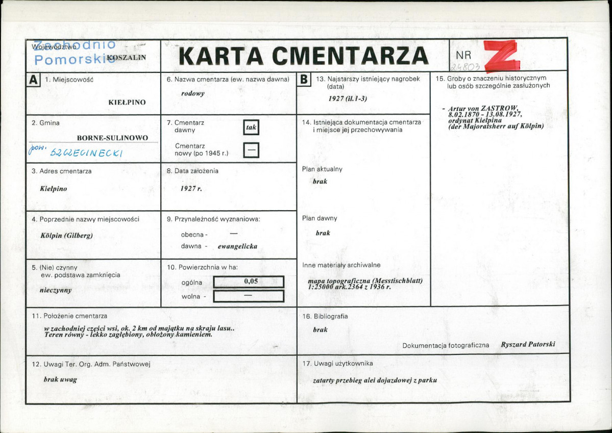 KC - Karta cmentarza, skan nr 1