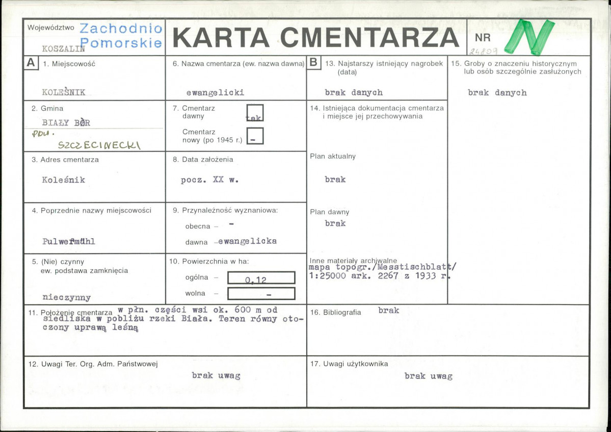 KC - Karta cmentarza, skan nr 1