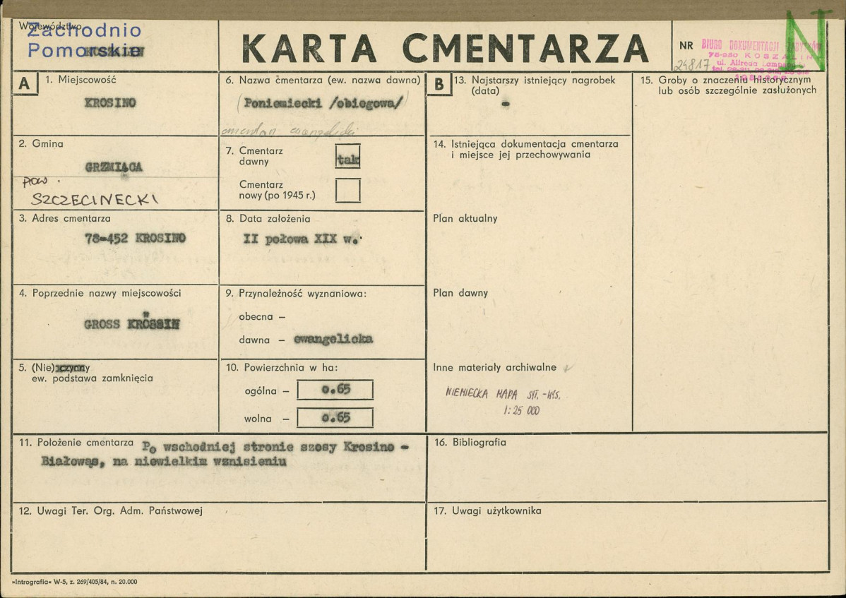 KC - Karta cmentarza, skan nr 1