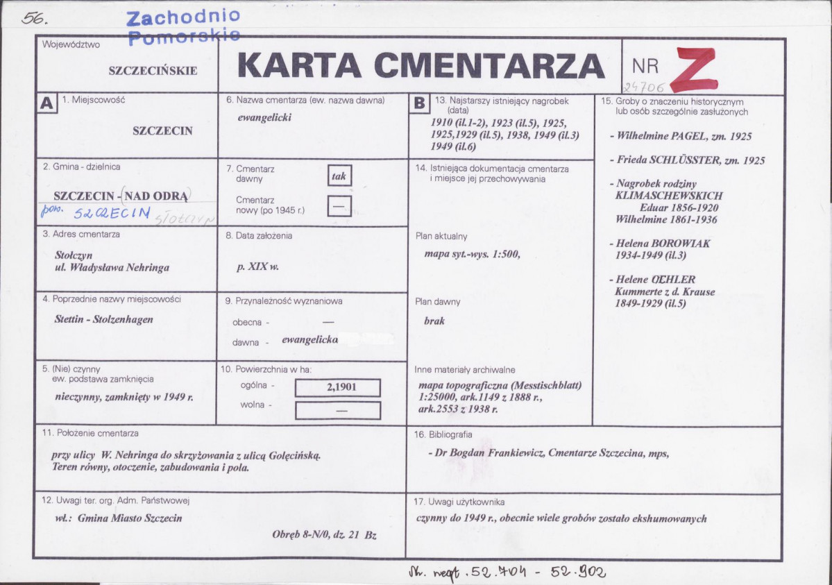 KC - Karta cmentarza, skan nr 1