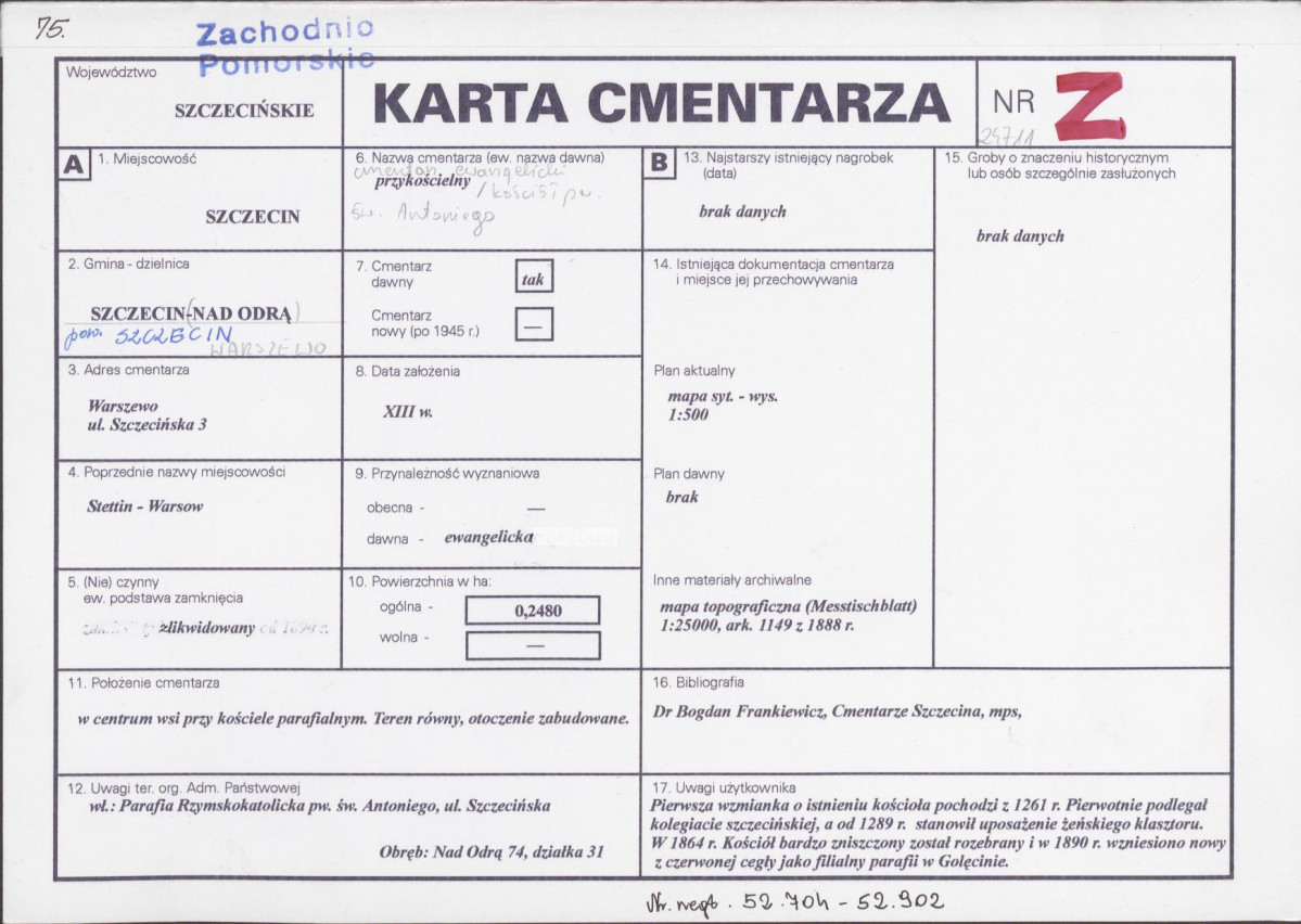 KC - Karta cmentarza, skan nr 1