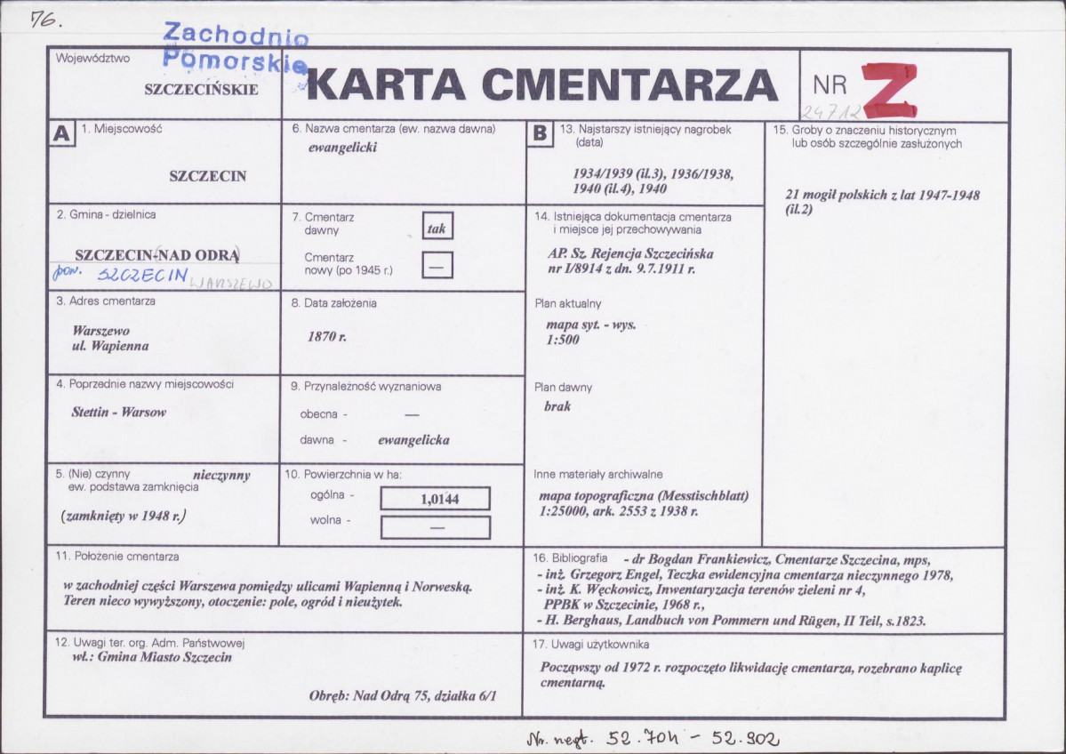 KC - Karta cmentarza, skan nr 1