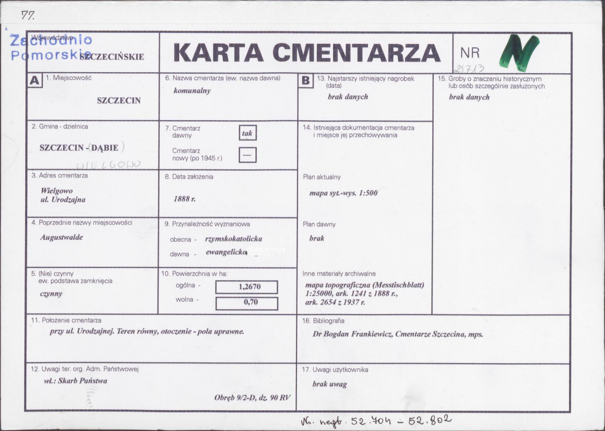 KC - Karta cmentarza, skan nr 1
