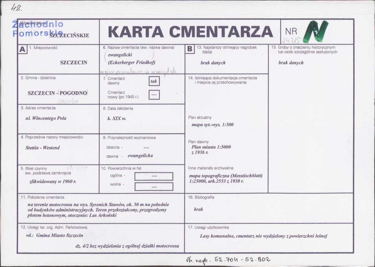 KC - Karta cmentarza, skan nr 1
