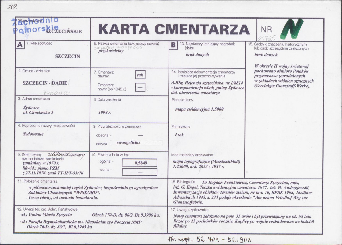 KC - Karta cmentarza, skan nr 1