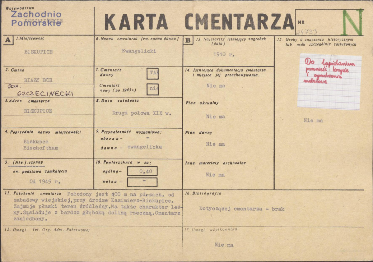KC - Karta cmentarza, skan nr 1