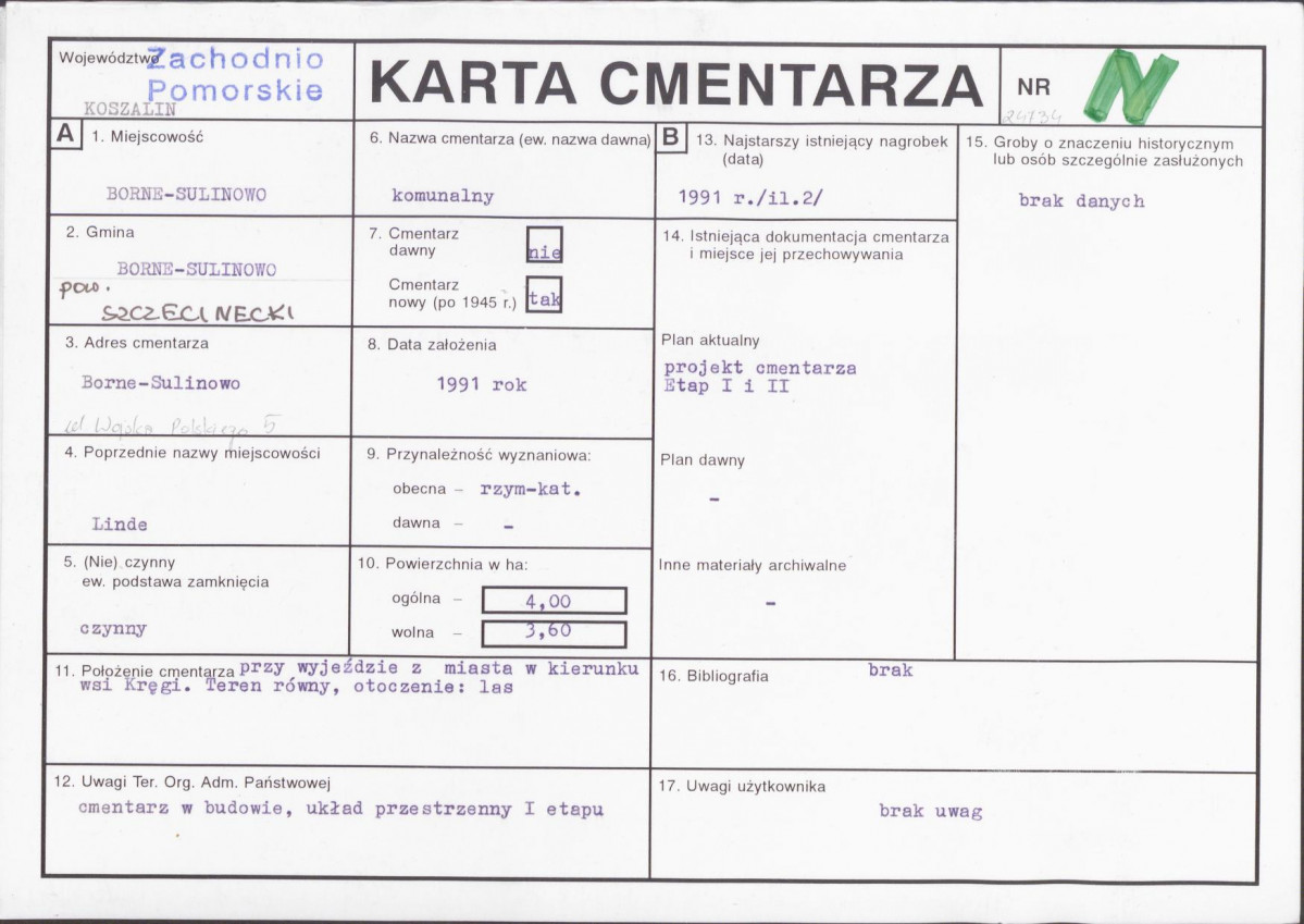 KC - Karta cmentarza, skan nr 1