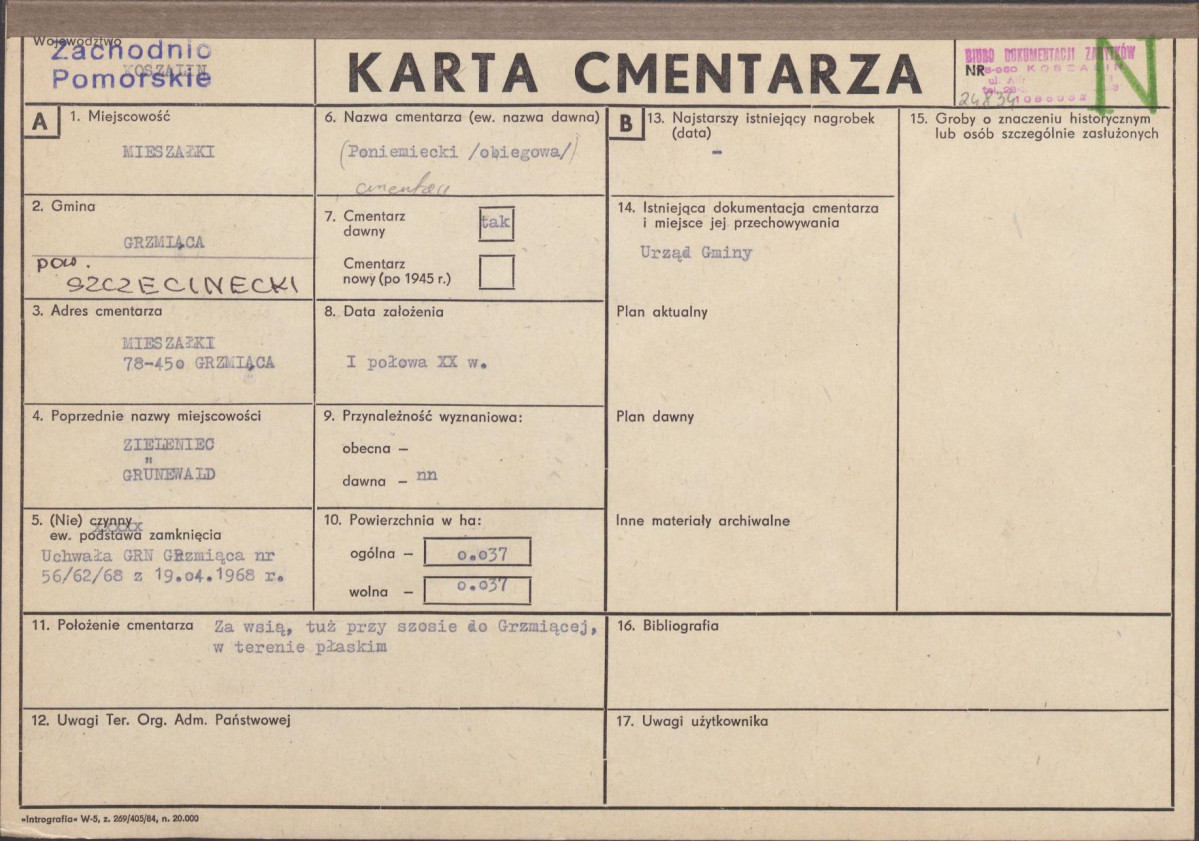 KC - Karta cmentarza, skan nr 1