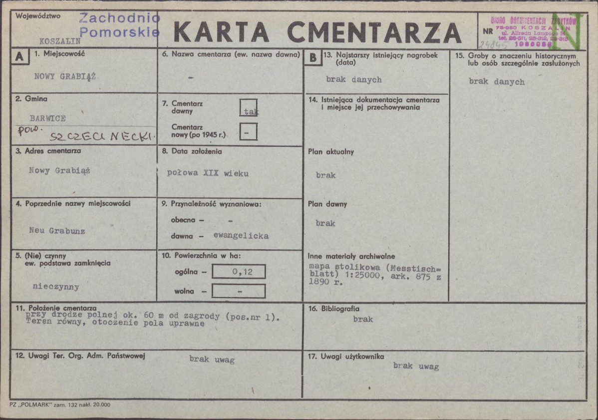 KC - Karta cmentarza, skan nr 1