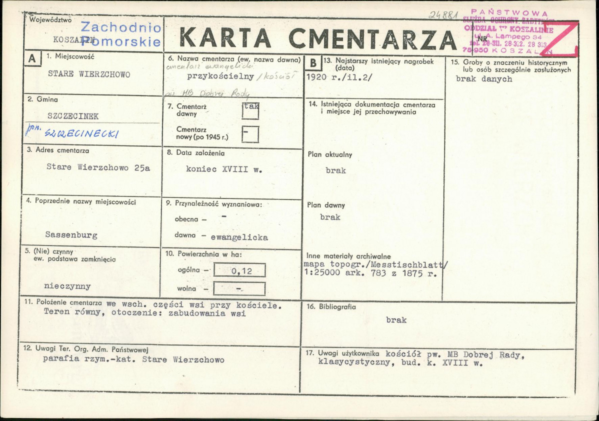 KC - Karta cmentarza, skan nr 1