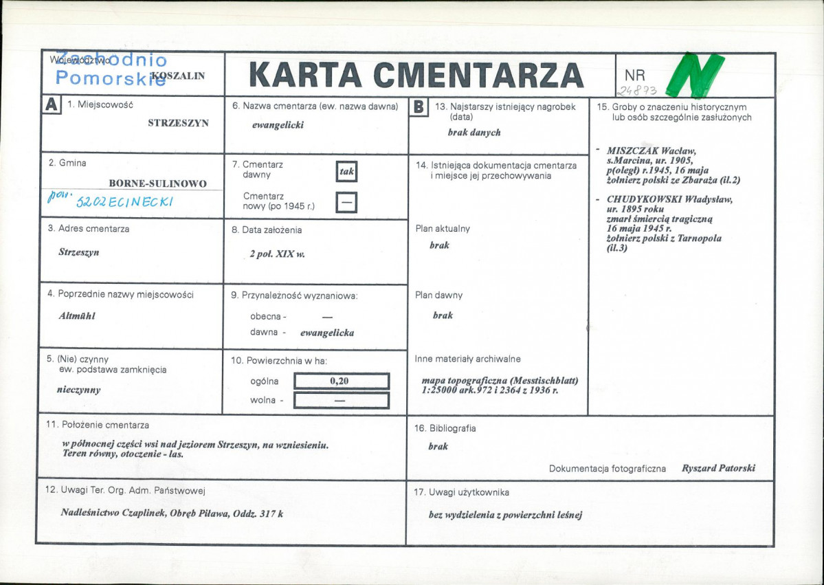 KC - Karta cmentarza, skan nr 1