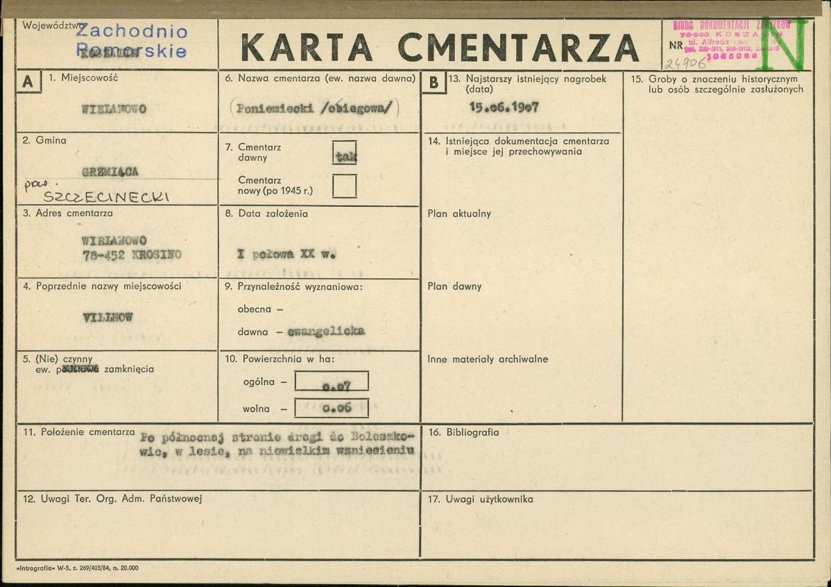 KC - Karta cmentarza, skan nr 1