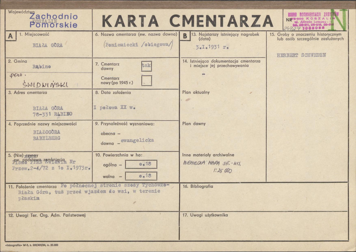 KC - Karta cmentarza, skan nr 1