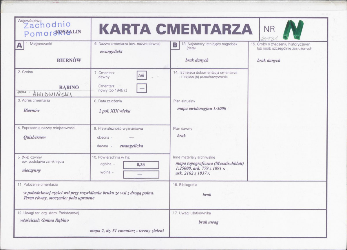 KC - Karta cmentarza, skan nr 1