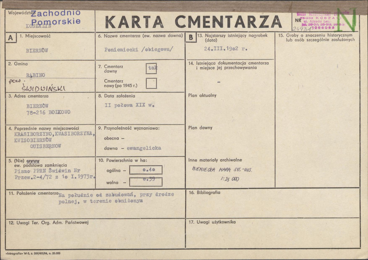 KC - Karta cmentarza, skan nr 1
