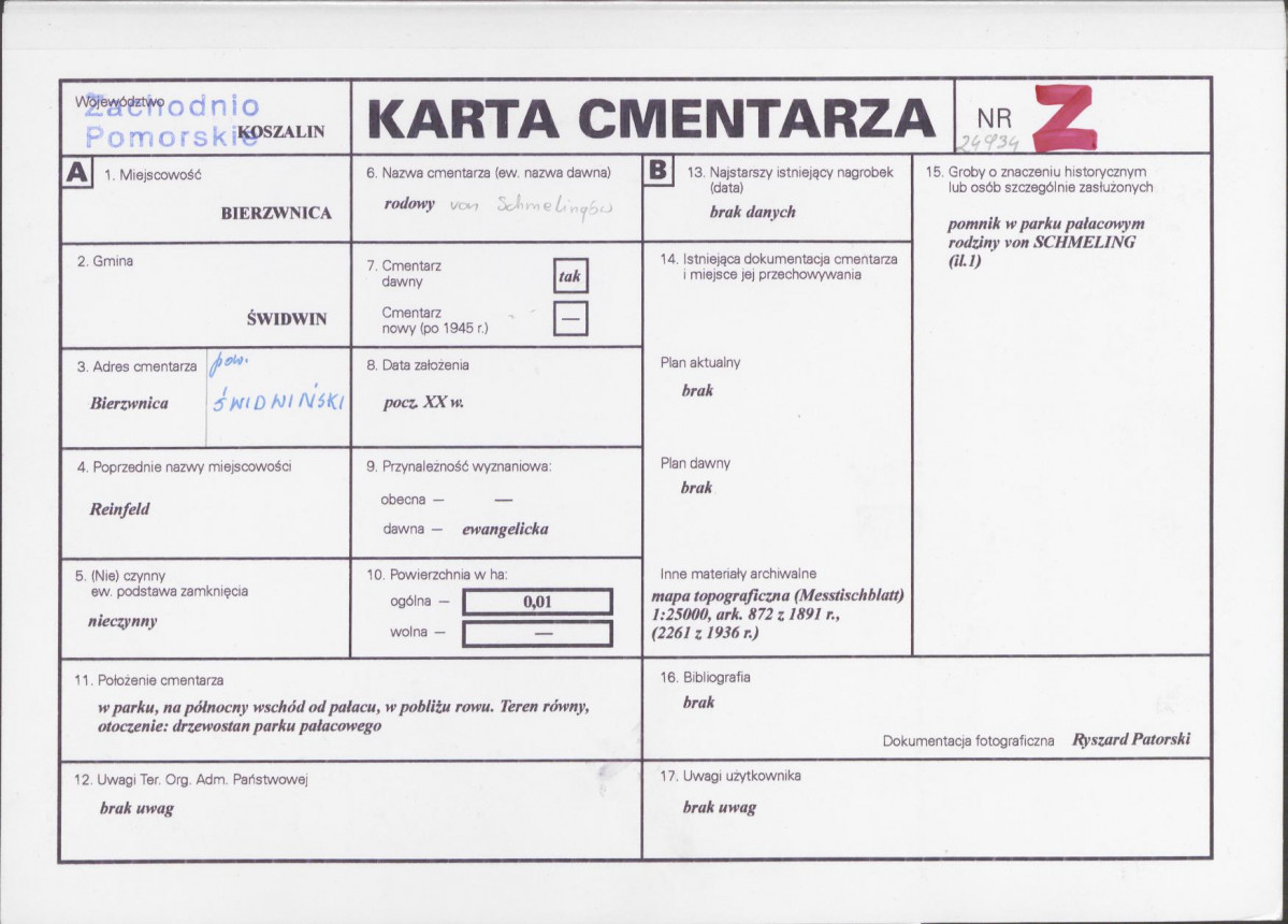 KC - Karta cmentarza, skan nr 1